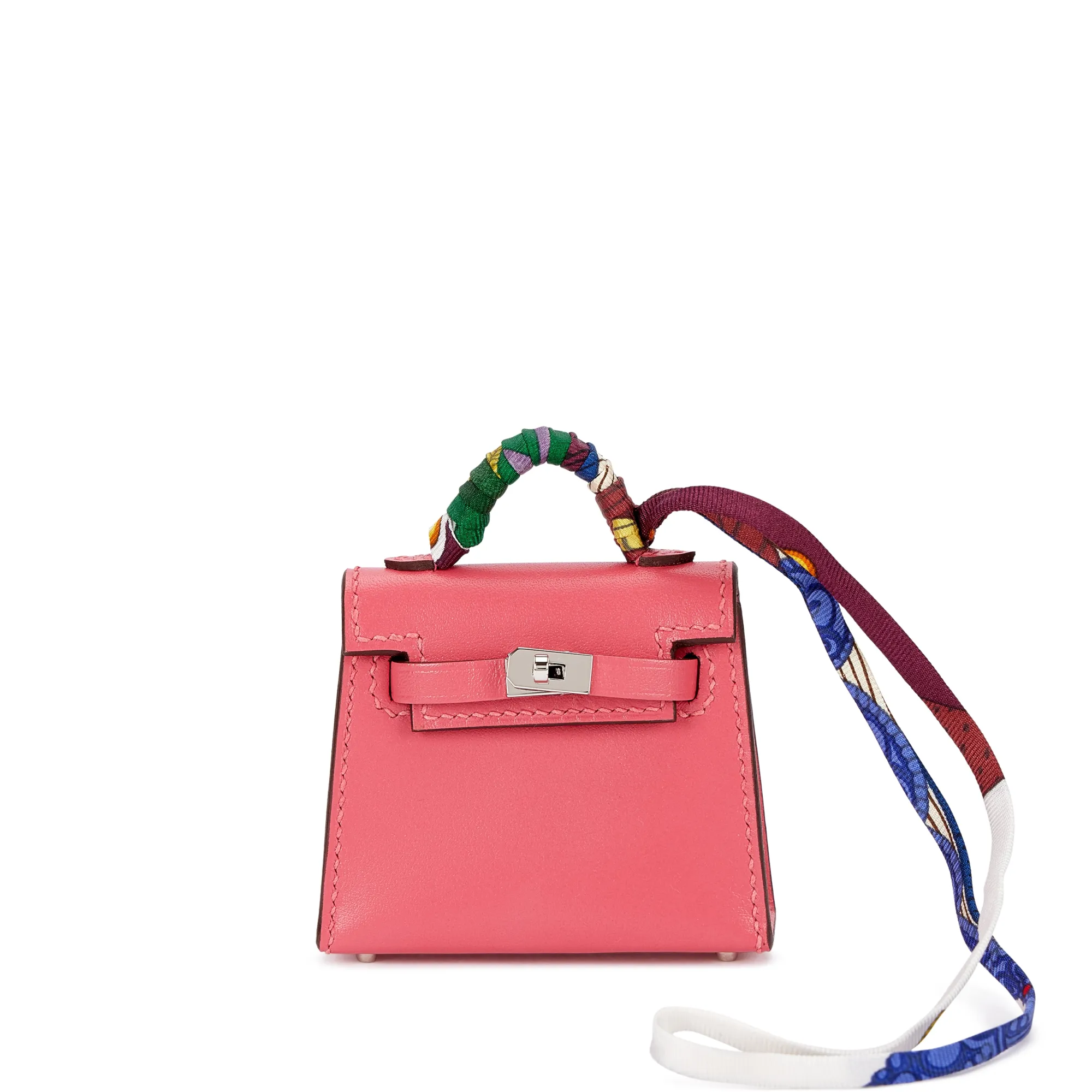 Rose Lipstick Tadelakt Micro Mini Kelly Twilly Bag Charm Palladium Hardware by Hermès, 2022