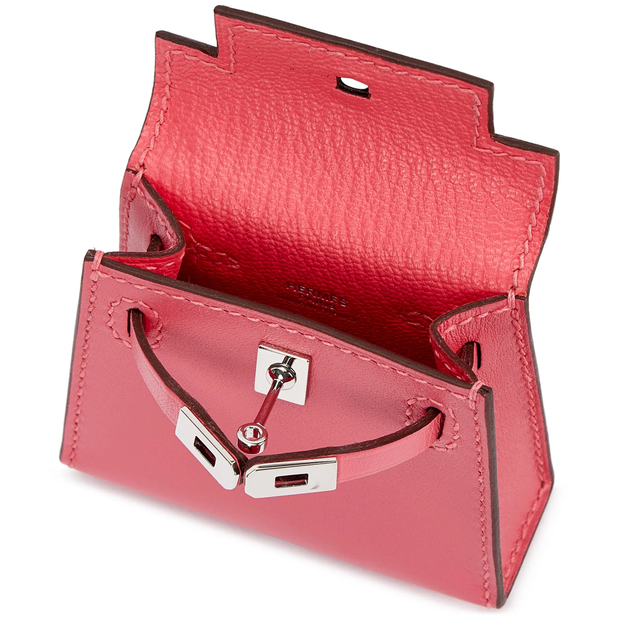 Rose Lipstick Tadelakt Micro Mini Kelly Twilly Bag Charm Palladium Hardware by Hermès, 2022