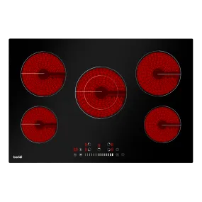 Integrated Ceramic Hob with 5 Cooking Zones 77cm - Black Glass