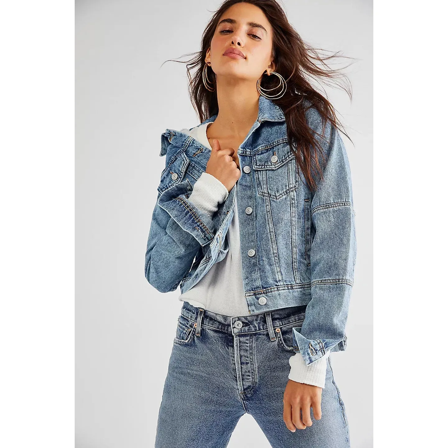 Light Indigo Free People Rumors Denim Jacket