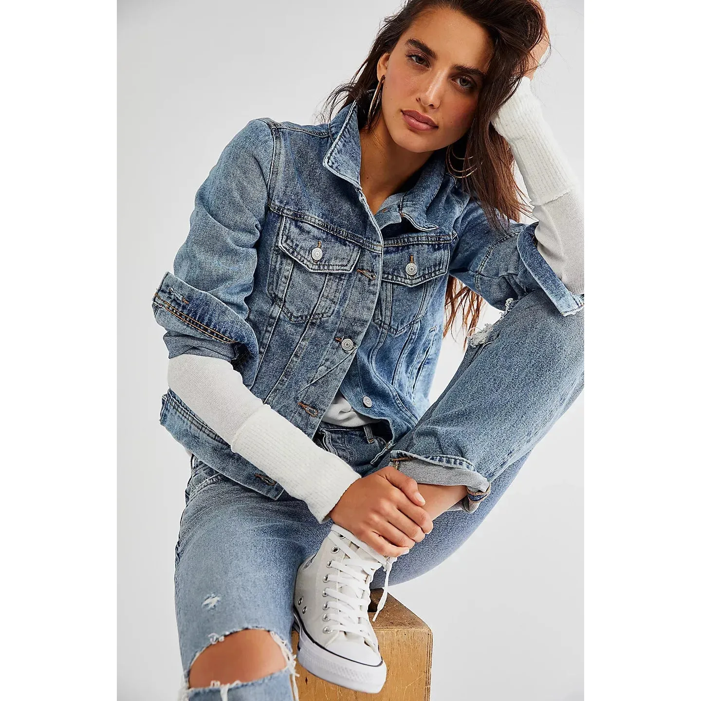 Light Indigo Free People Rumors Denim Jacket