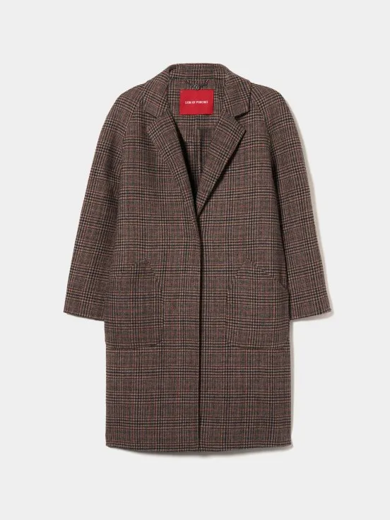 Long Coat with Houndstooth Pattern