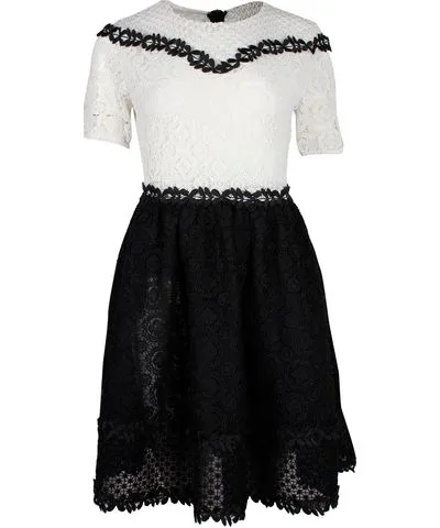 Maje Renald Floral Lace Skater Mini Dress in White Polyester