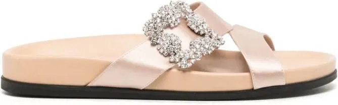 Pink Crystal-Embellished Sandals by Manolo Blahnik Chilanghi