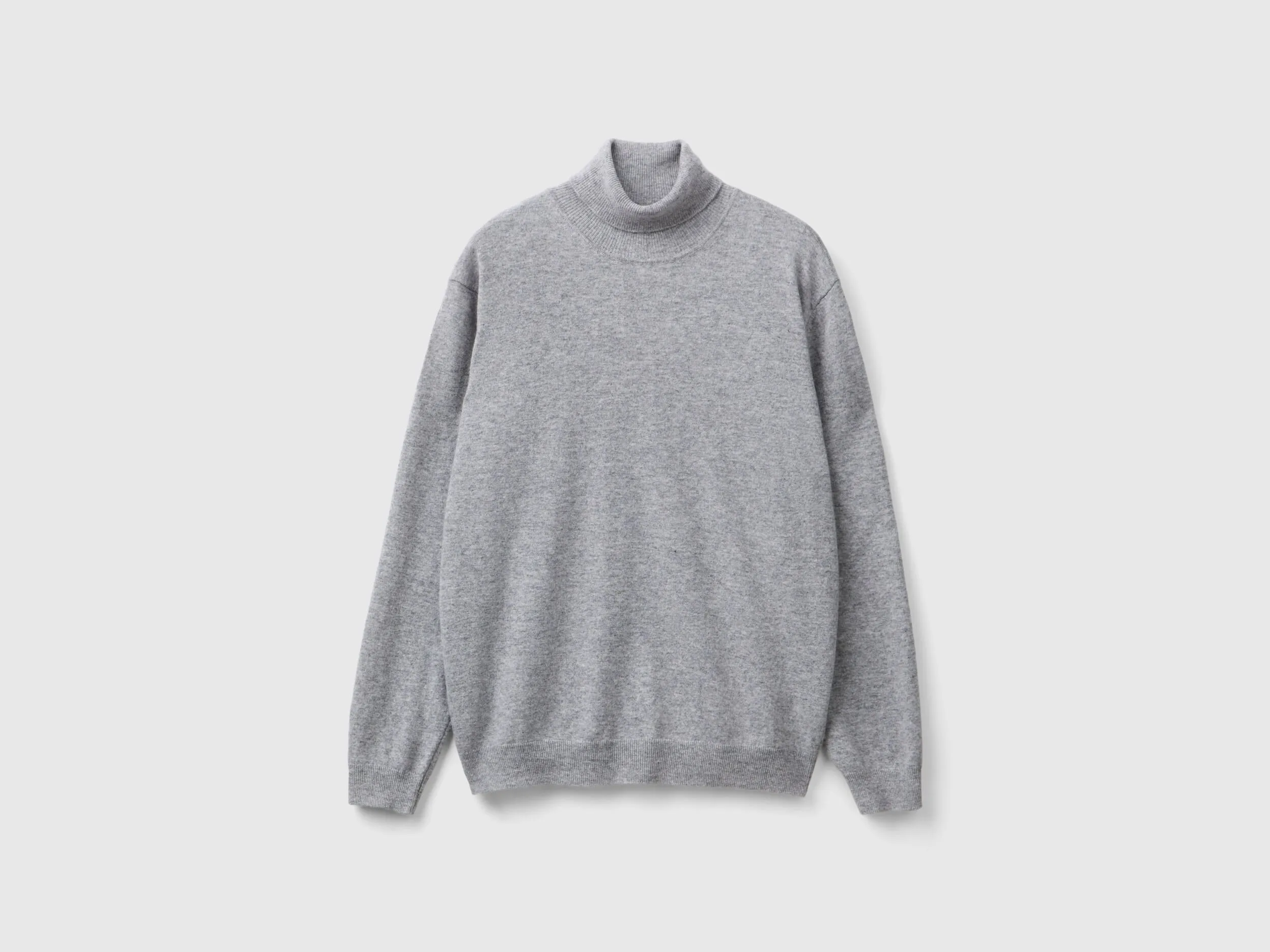 Benetton Light Gray Marl Gray Turtleneck Pure Merino Wool