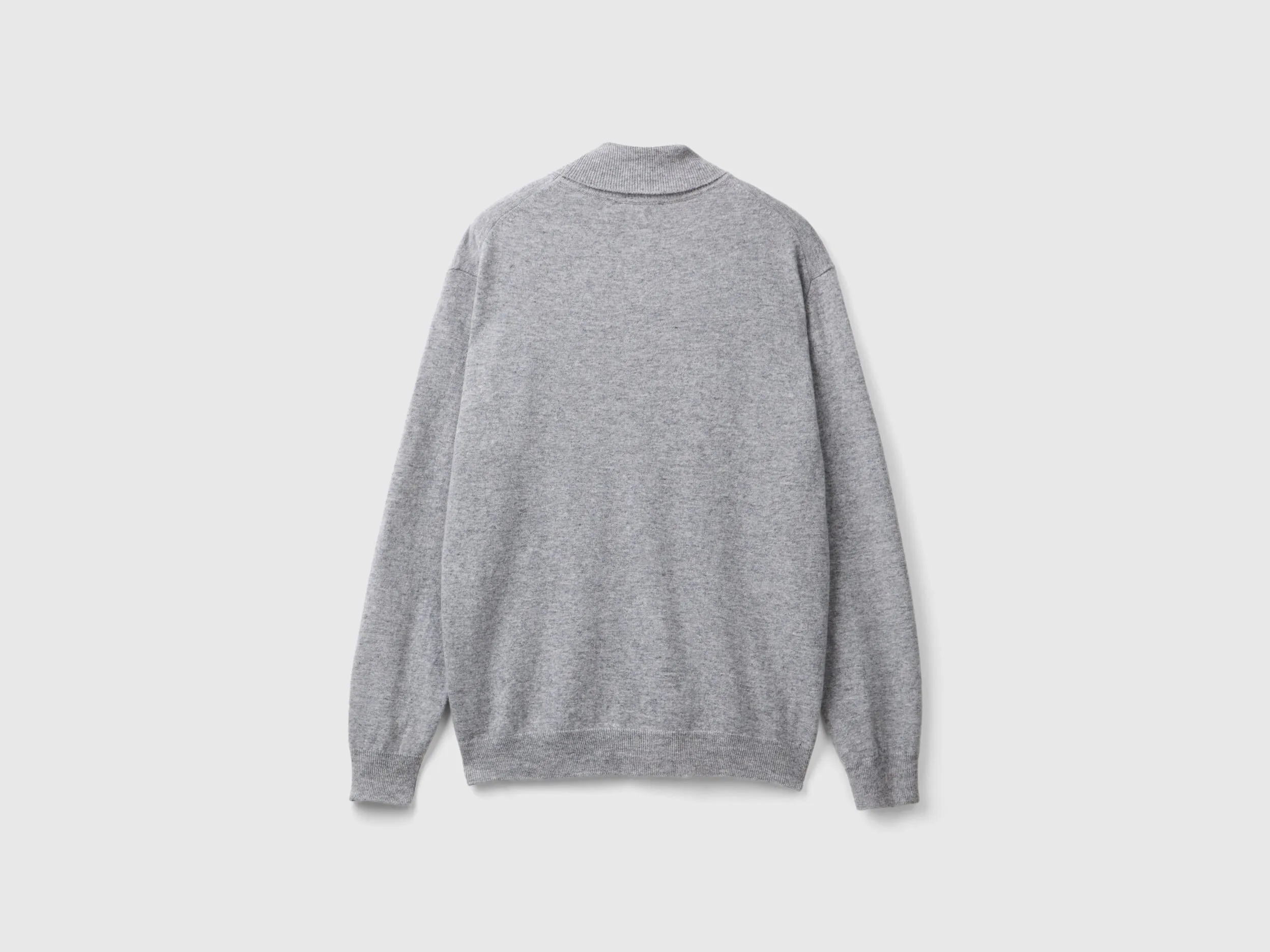 Benetton Light Gray Marl Gray Turtleneck Pure Merino Wool