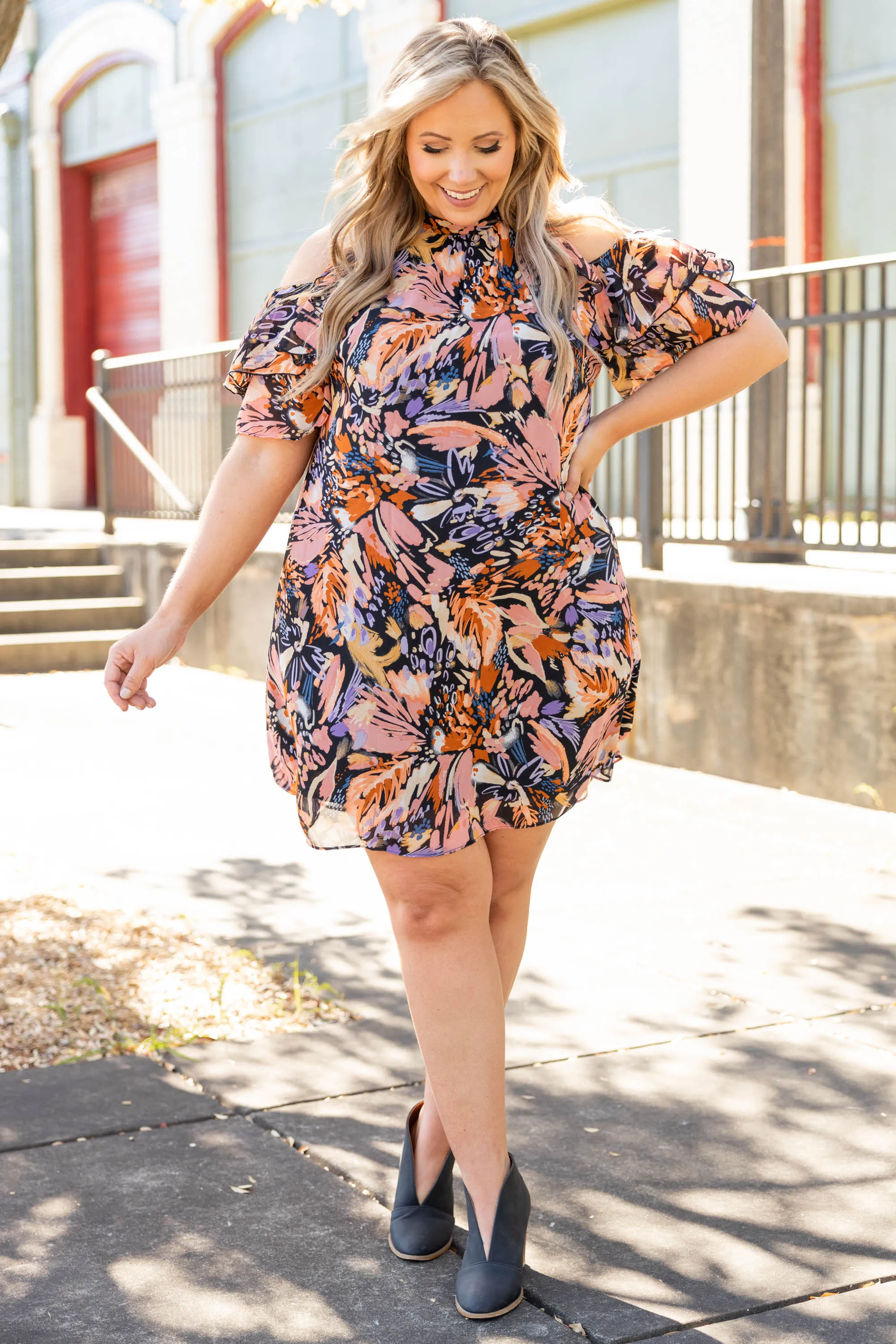 Mauve Floral Print Dress for Garden Beauty