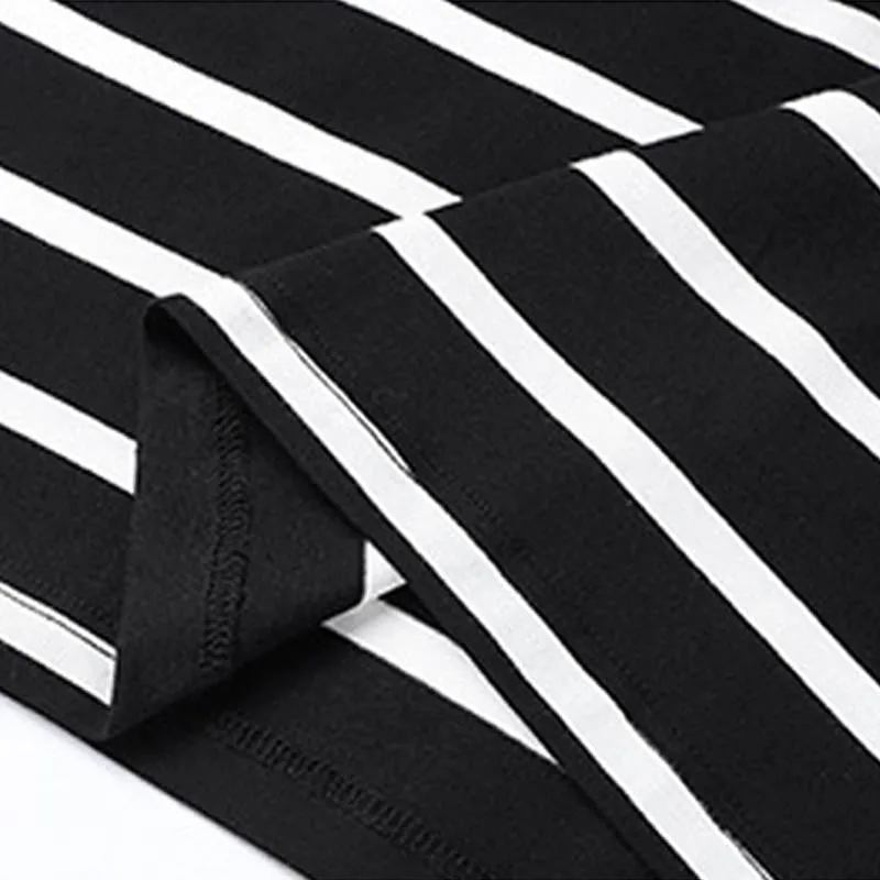 Men's Casual Cotton Blended Round Neck Striped Loose Short Sleeve T-Shirt 88677815M