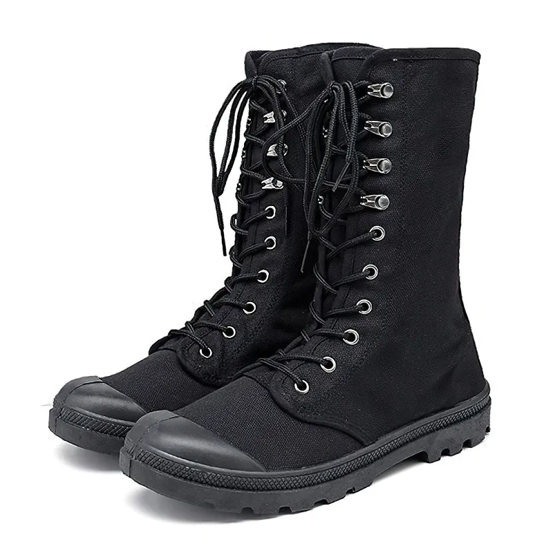 Men's Mid-calf Military Tactical Boots with Canvas Lace-Up Design