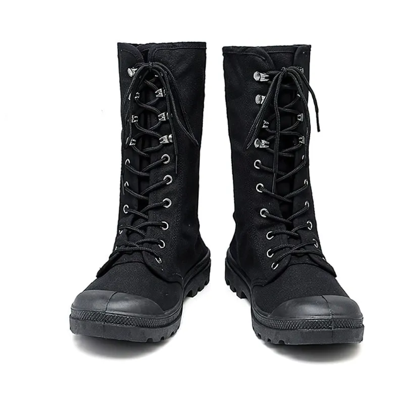 Men's Mid-calf Military Tactical Boots with Canvas Lace-Up Design