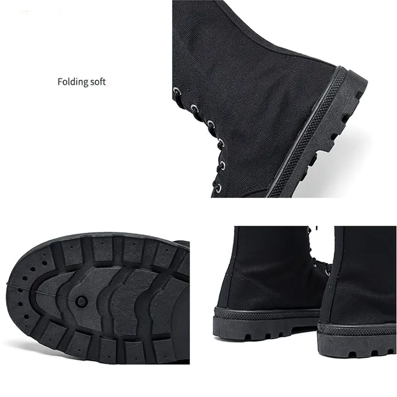 Men's Mid-calf Military Tactical Boots with Canvas Lace-Up Design