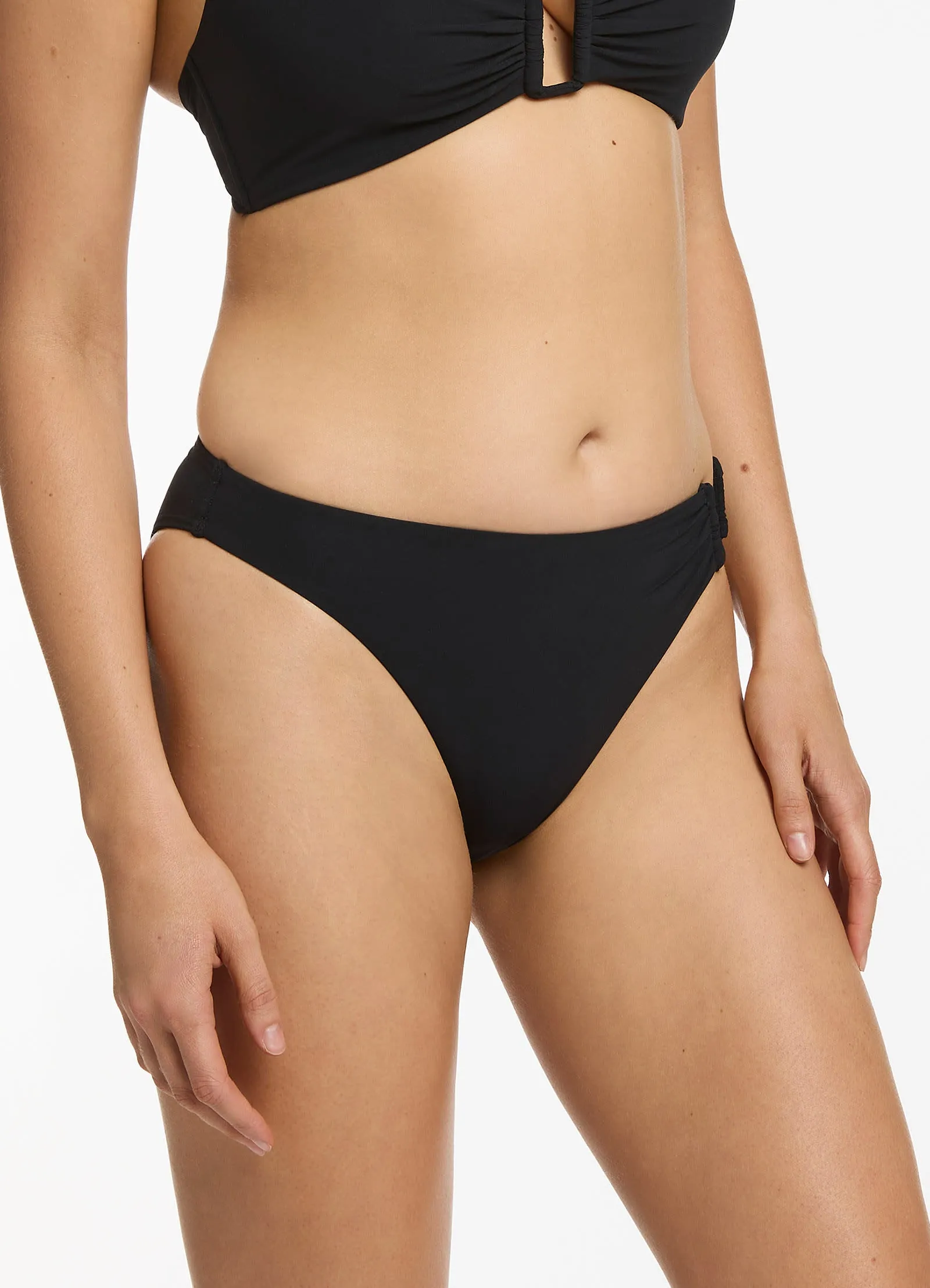 Black High Leg Bikini Bottom for Midnight Tropical Beach Vibe.