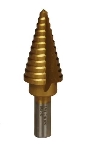 MK Morse ESD03TIN - Step Drill Bit, HSS (TiN Coated) 3/16"-7/8" (11 Steps by 1/16")