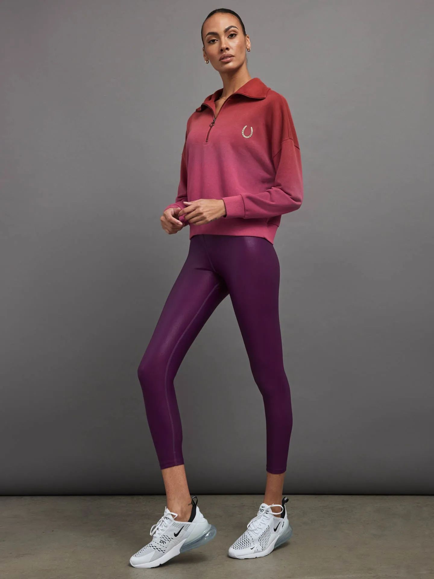 Ombre French Terry Half Zip Horseshoe Merlot Magenta Haze