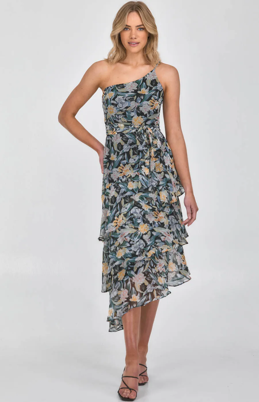 One Shoulder Floral Tiered Maxi Dress SDR1119A