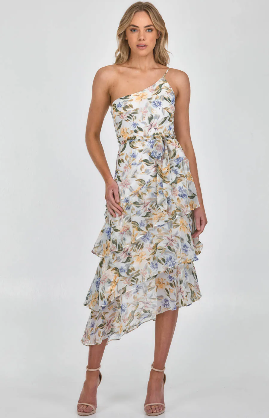 One Shoulder Floral Tiered Maxi Dress SDR1119A