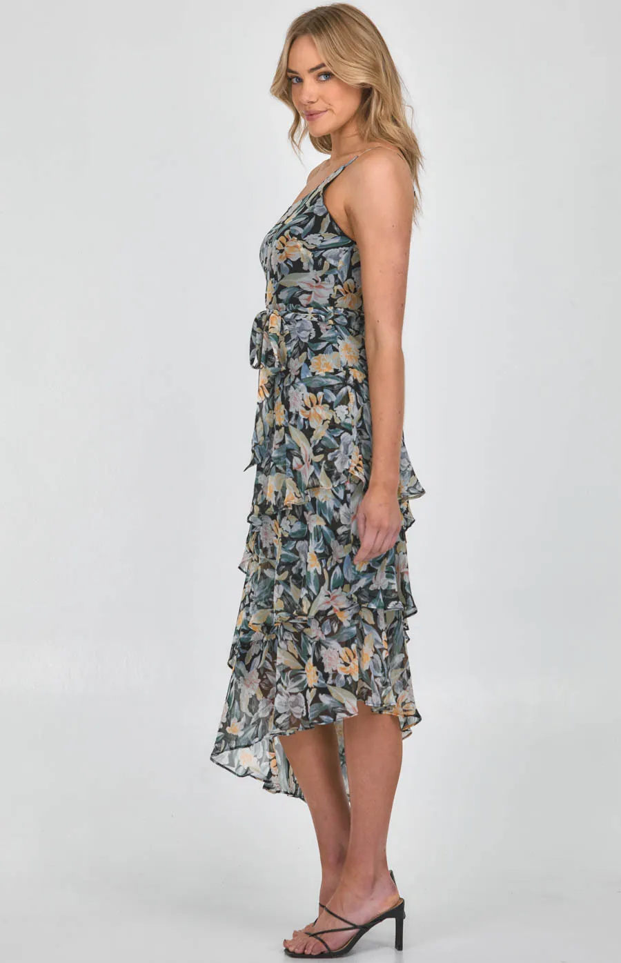 One Shoulder Floral Tiered Maxi Dress SDR1119A