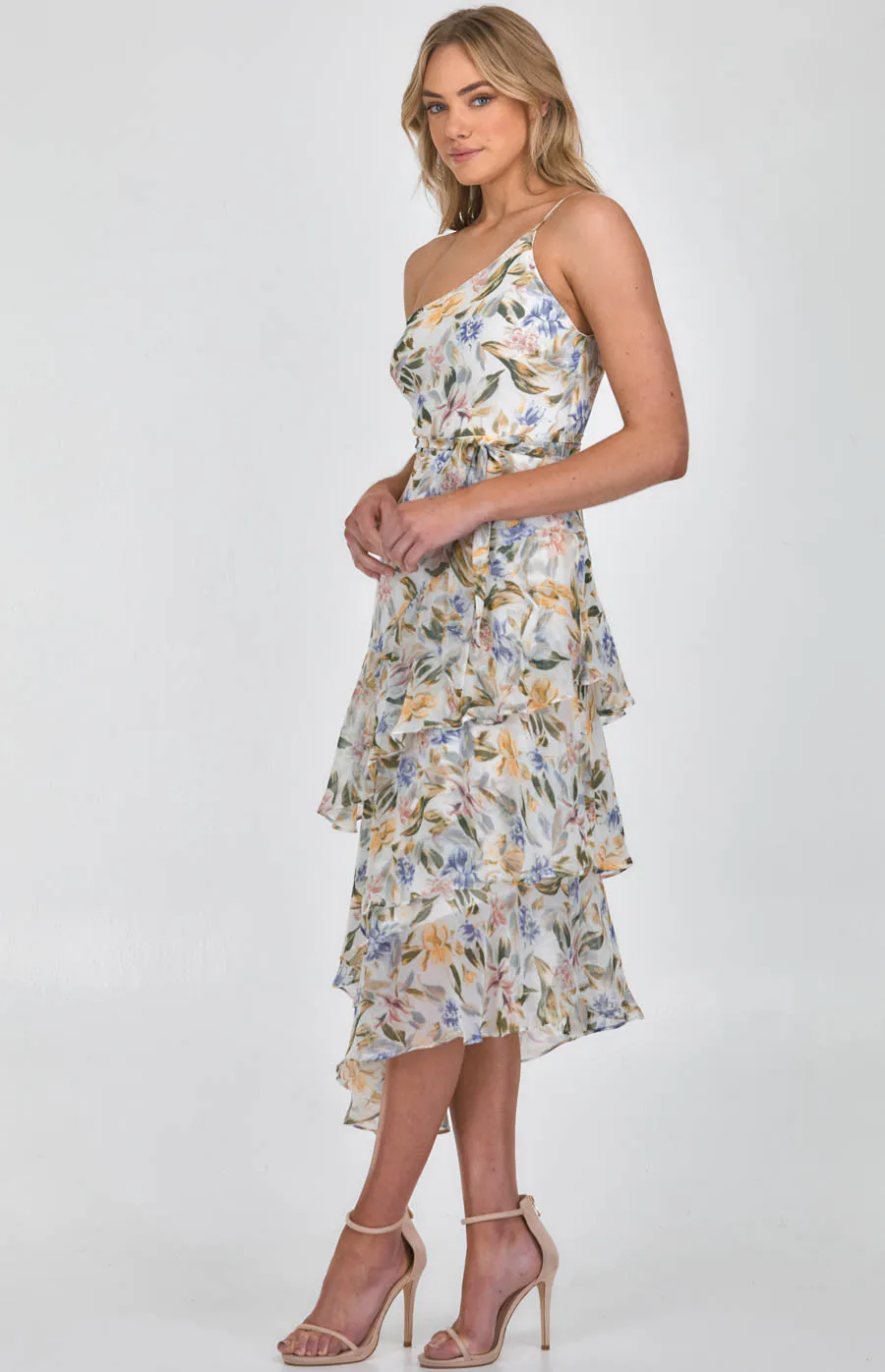 One Shoulder Floral Tiered Maxi Dress SDR1119A