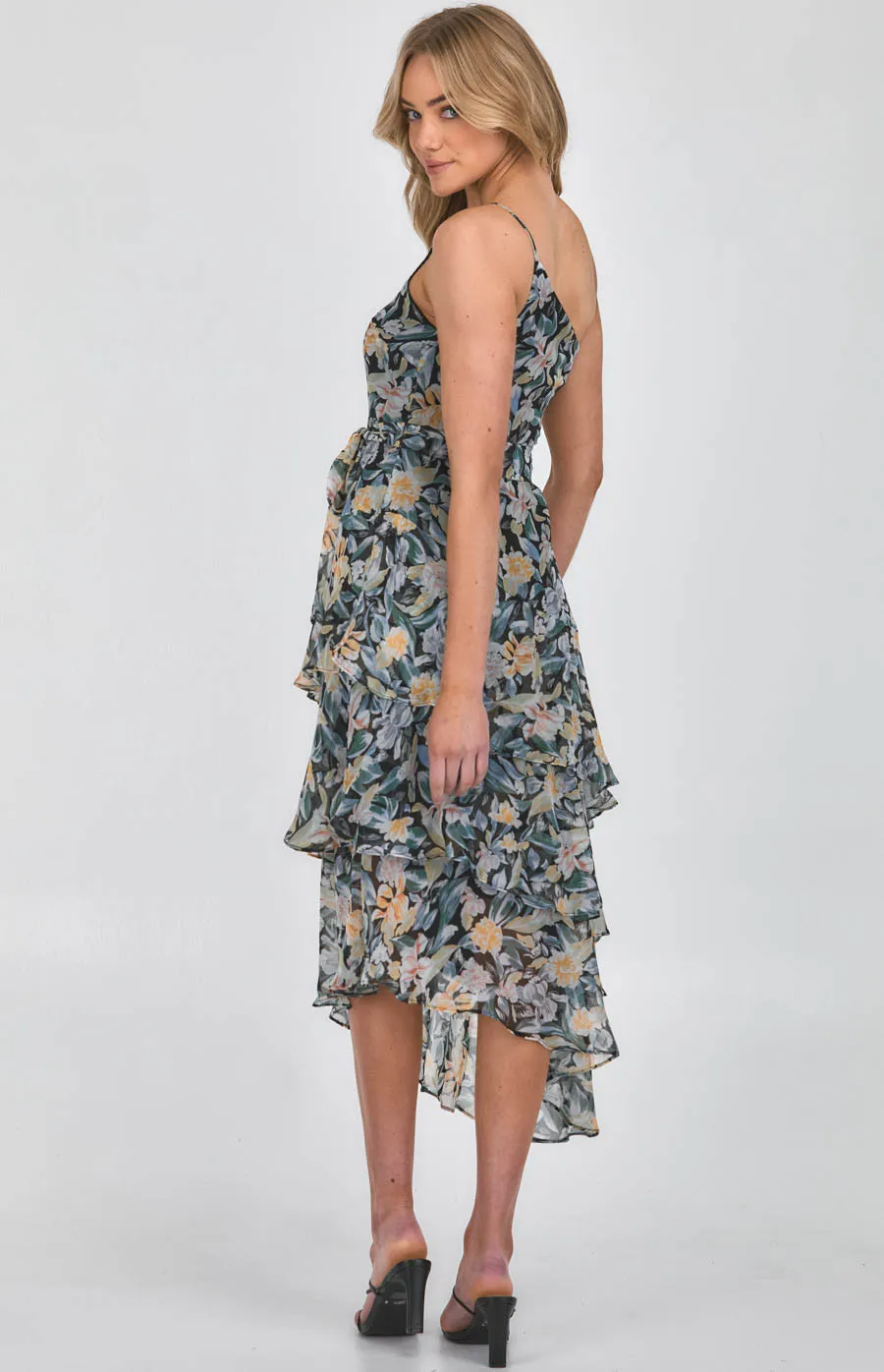 One Shoulder Floral Tiered Maxi Dress SDR1119A