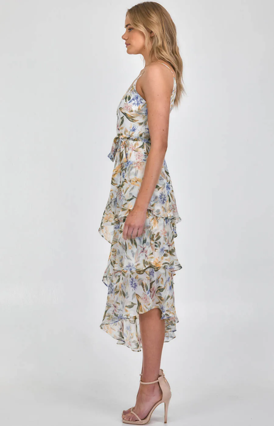 One Shoulder Floral Tiered Maxi Dress SDR1119A