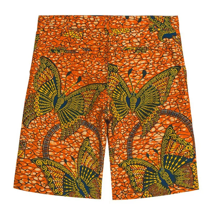 Orange Dutch Wax Print Elyas Shorts for Children