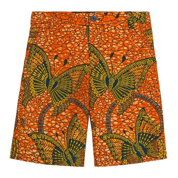 Orange Dutch Wax Print Elyas Shorts for Children