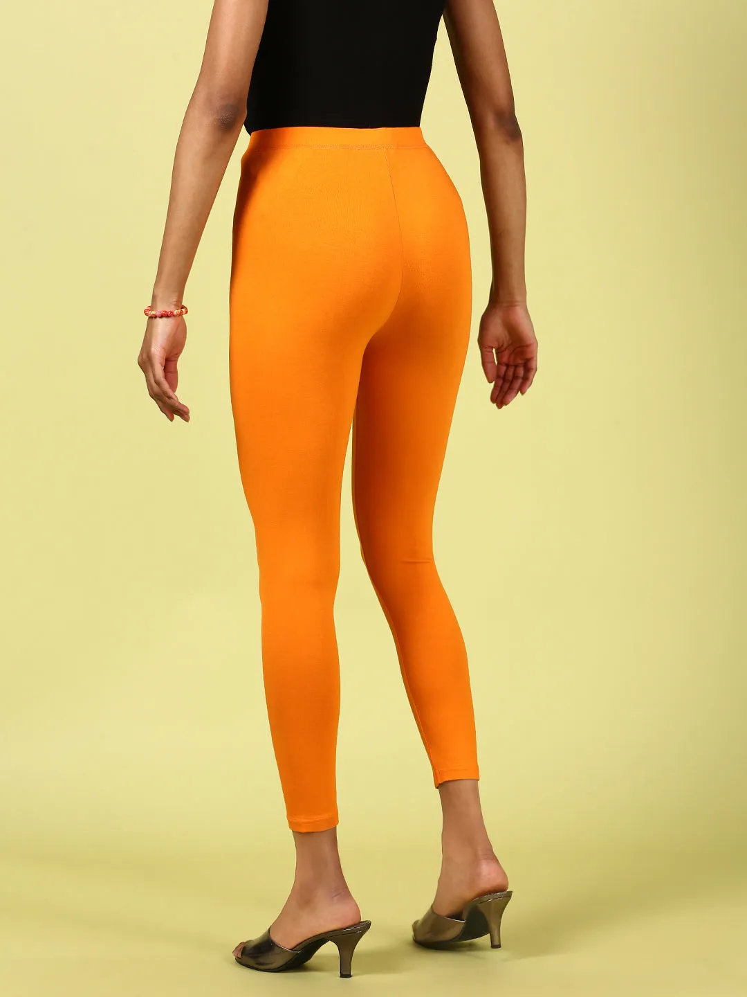 Orange Viscose Ankle-Length Leggings