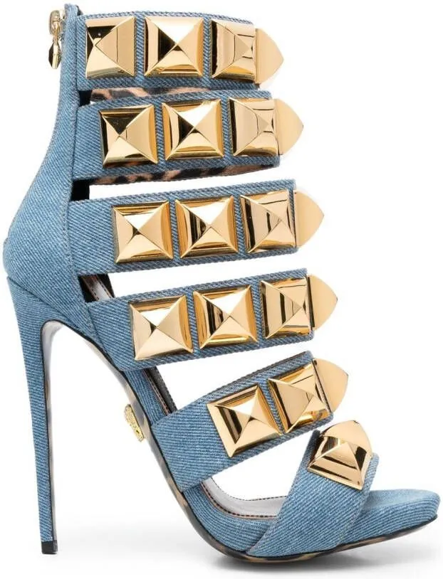 Philipp Plein Blue Studded Denim Sandals 120mm