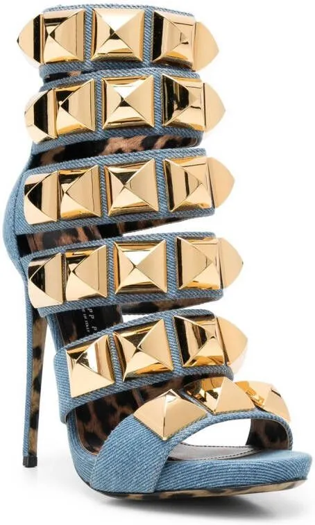 Philipp Plein Blue Studded Denim Sandals 120mm