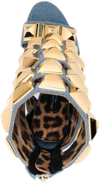 Philipp Plein Blue Studded Denim Sandals 120mm