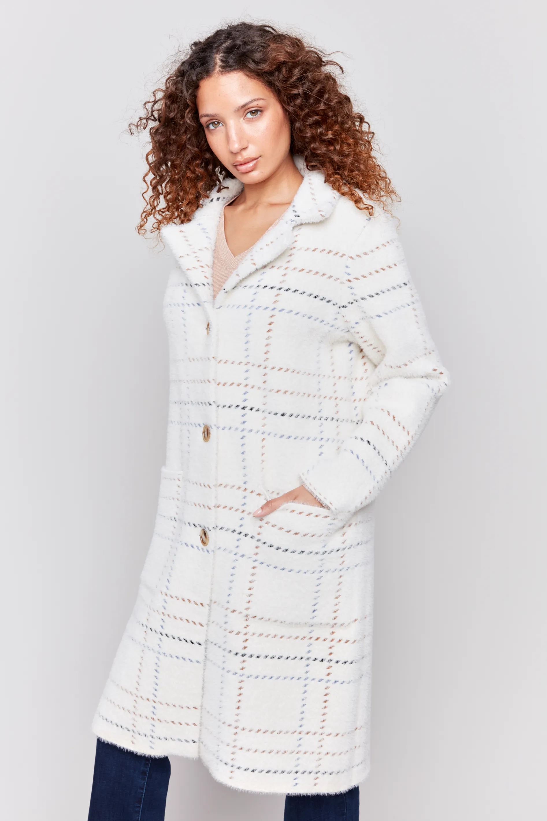 Plaid Knit Cardigan Coat