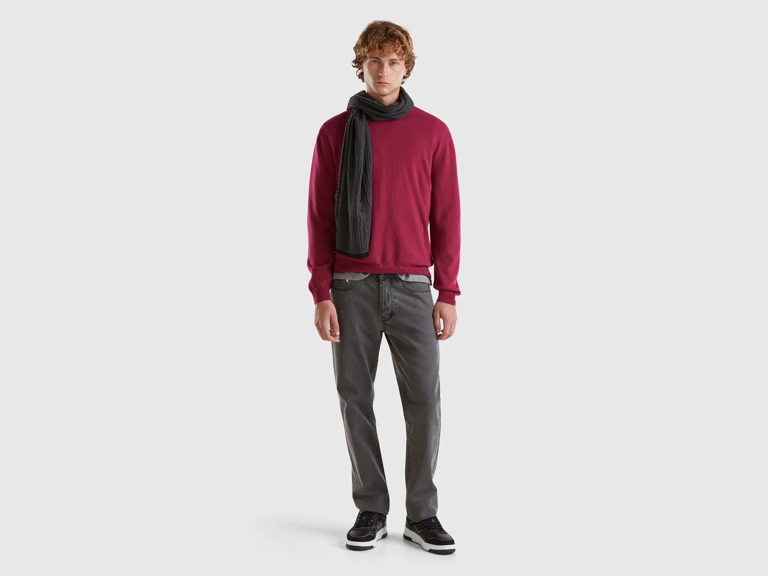 Plum Merino wool crew neck sweater - Plum | Benetton