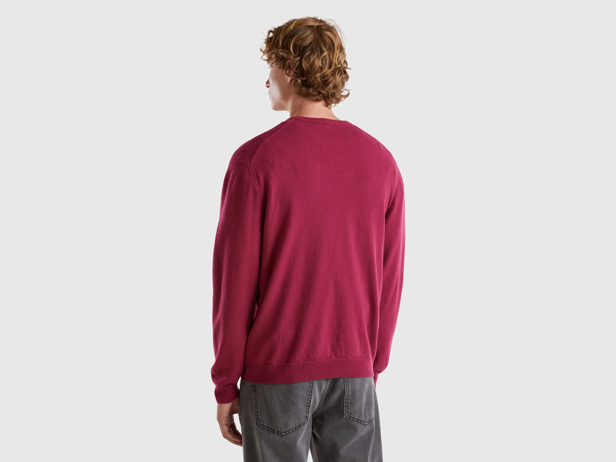 Plum Merino wool crew neck sweater - Plum | Benetton