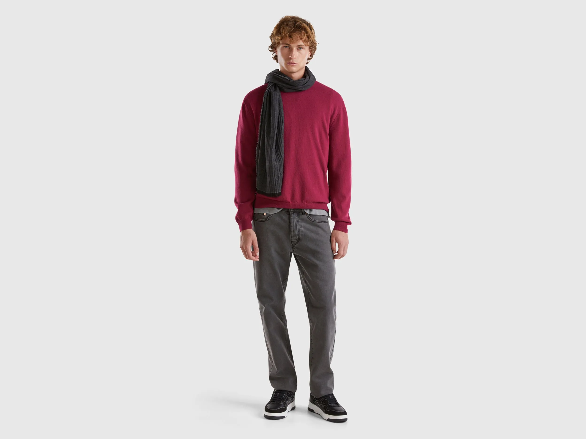 Plum Merino wool crew neck sweater - Plum | Benetton