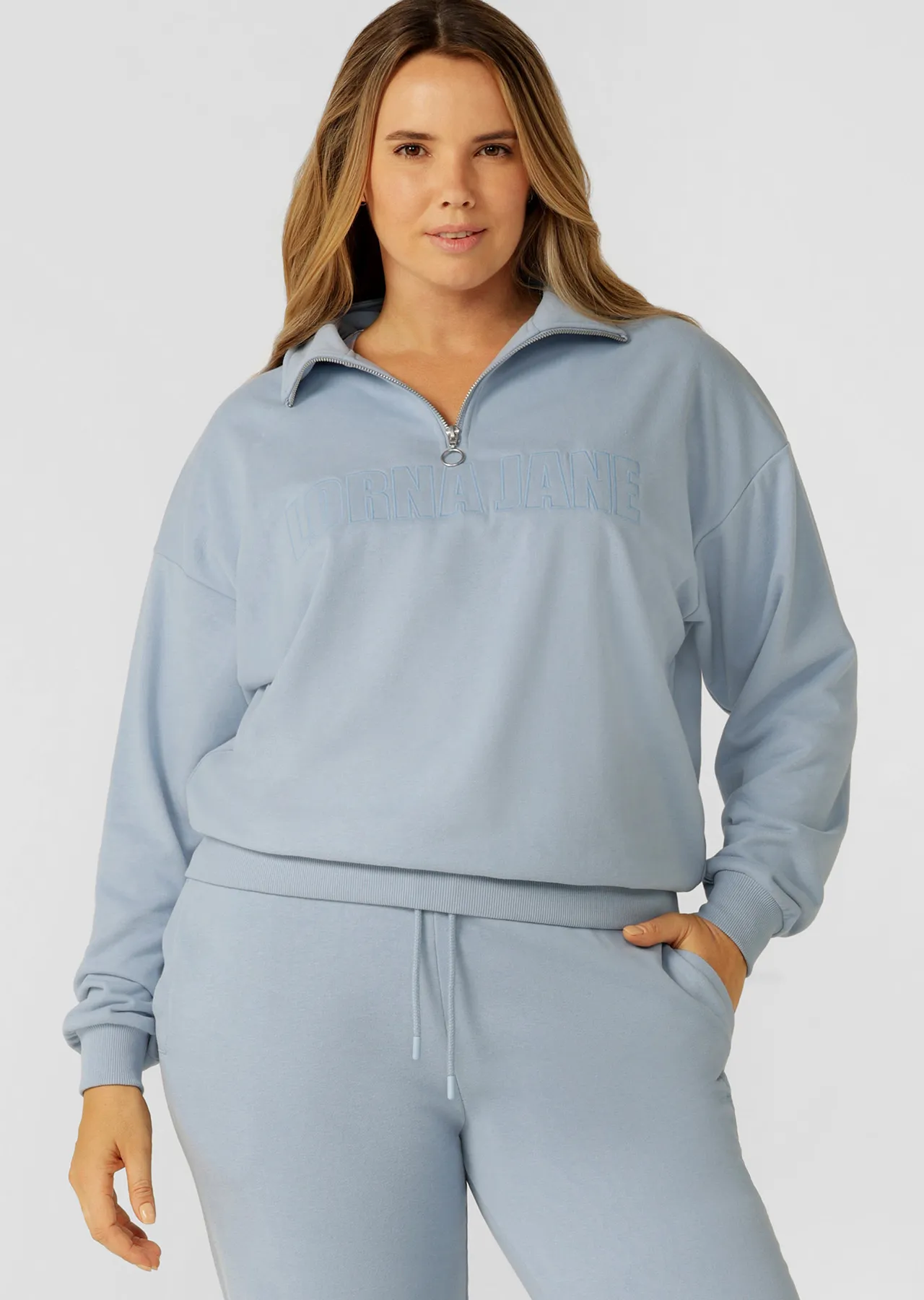 Quarter Zip Sweat Jacket in Blue | Lorna Jane New Zealand