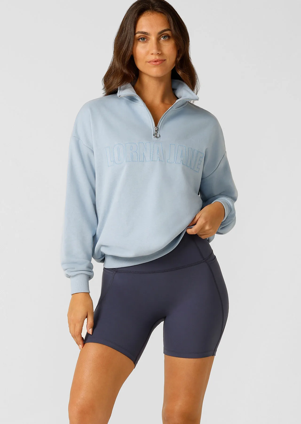 Quarter Zip Sweat Jacket in Blue | Lorna Jane New Zealand