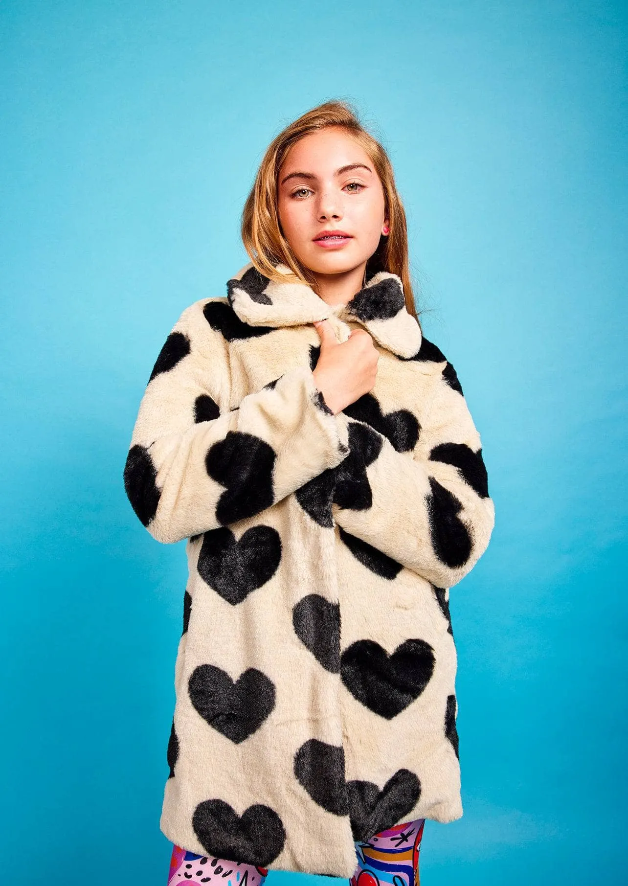 Heart Pattern Faux Fur Jacket for Women