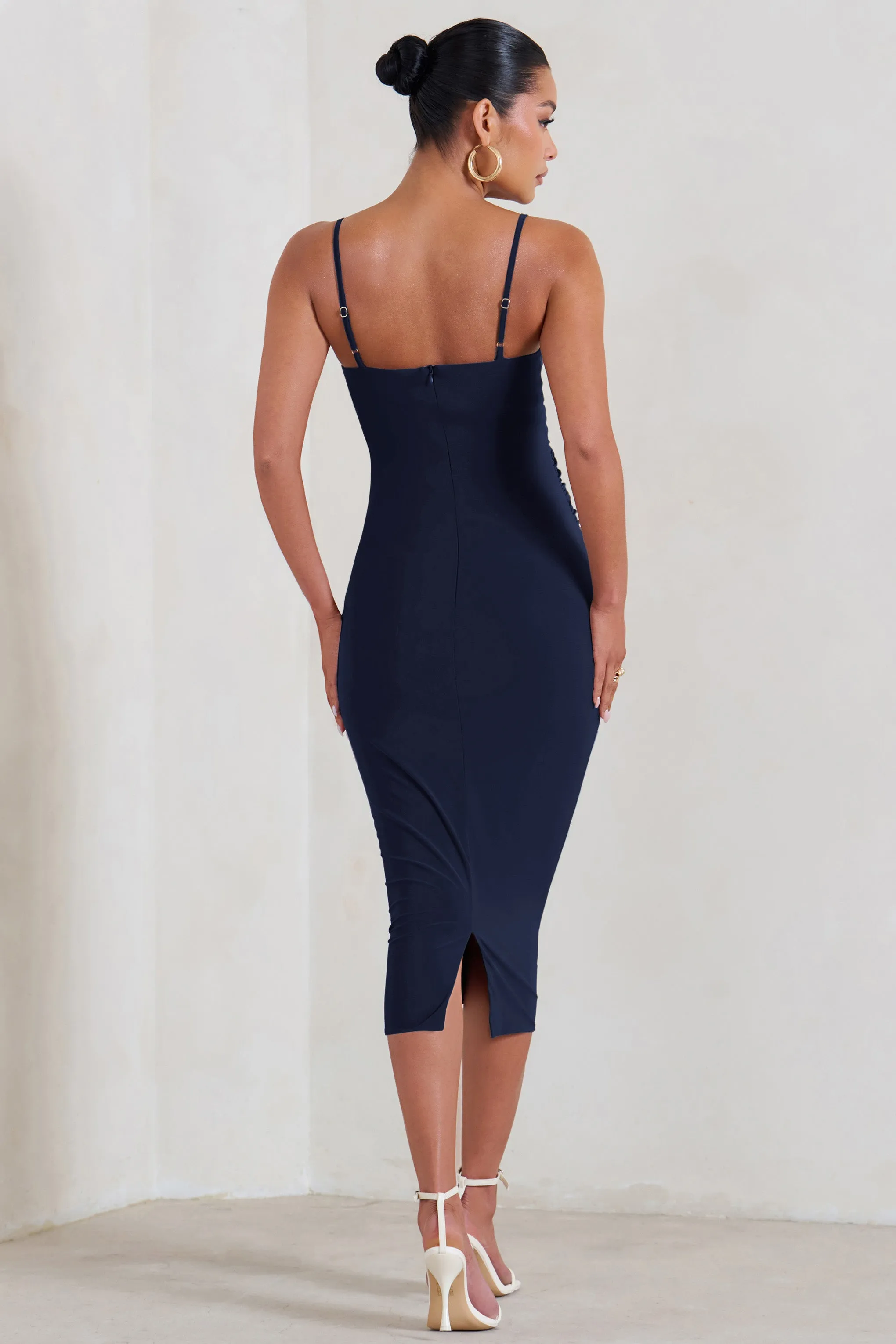 Raquel Navy Maternity Cami Midi Dress With Side Split