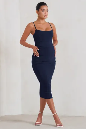 Raquel Navy Maternity Cami Midi Dress With Side Split