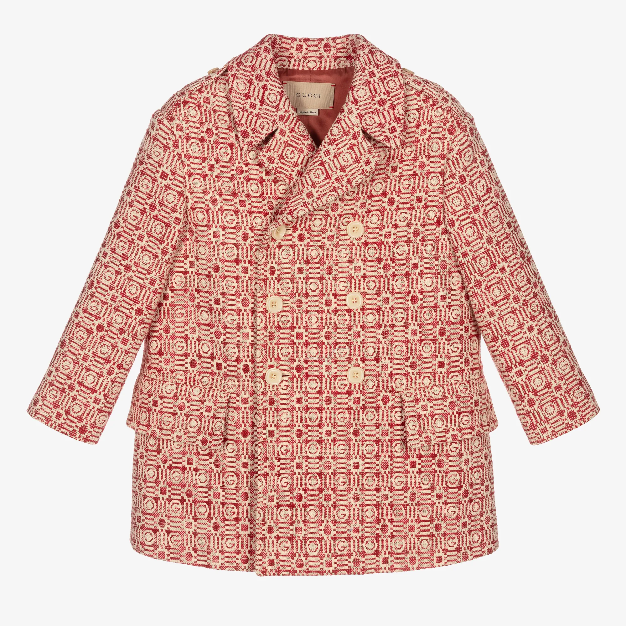 Red and White Logo Print Cotton Coat