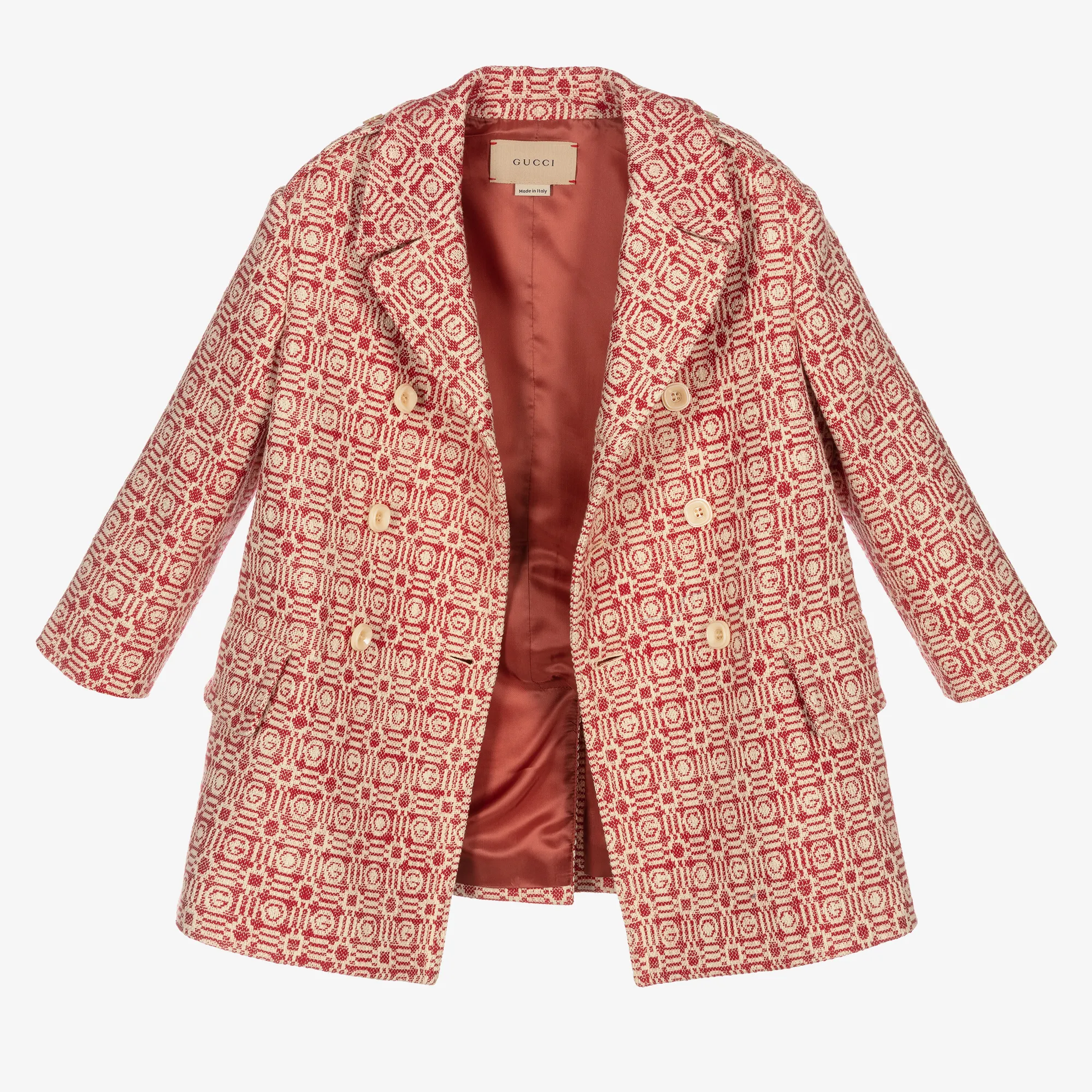 Red and White Logo Print Cotton Coat