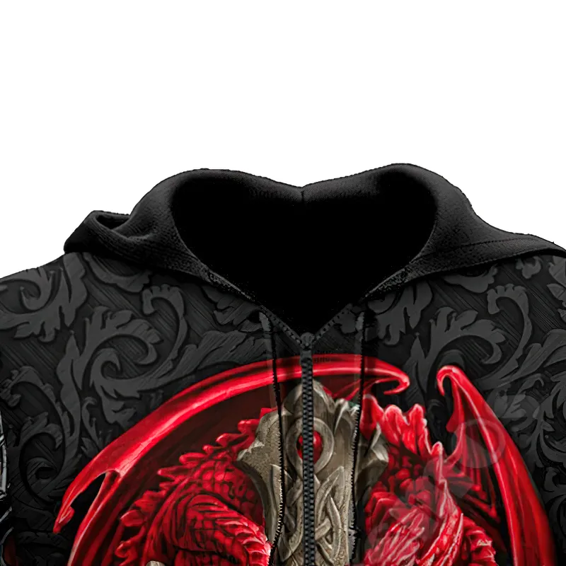 Alternative Style Red Dragon Cross Tattoo 3D Printed Hoodies - Men's Hooded Sweatshirt