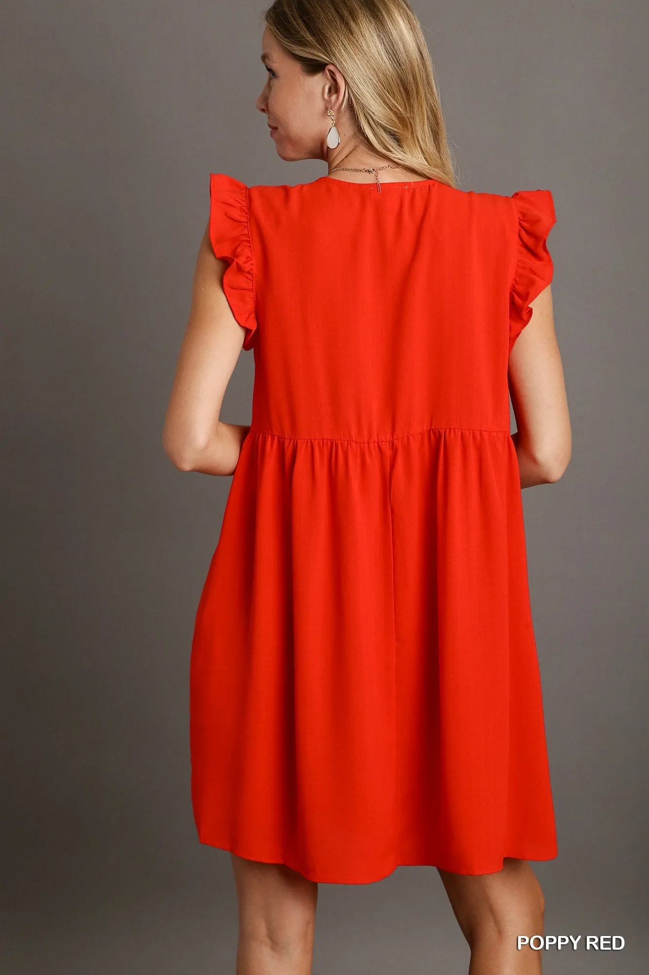 Red Umgee Ruffle Sleeve Dress