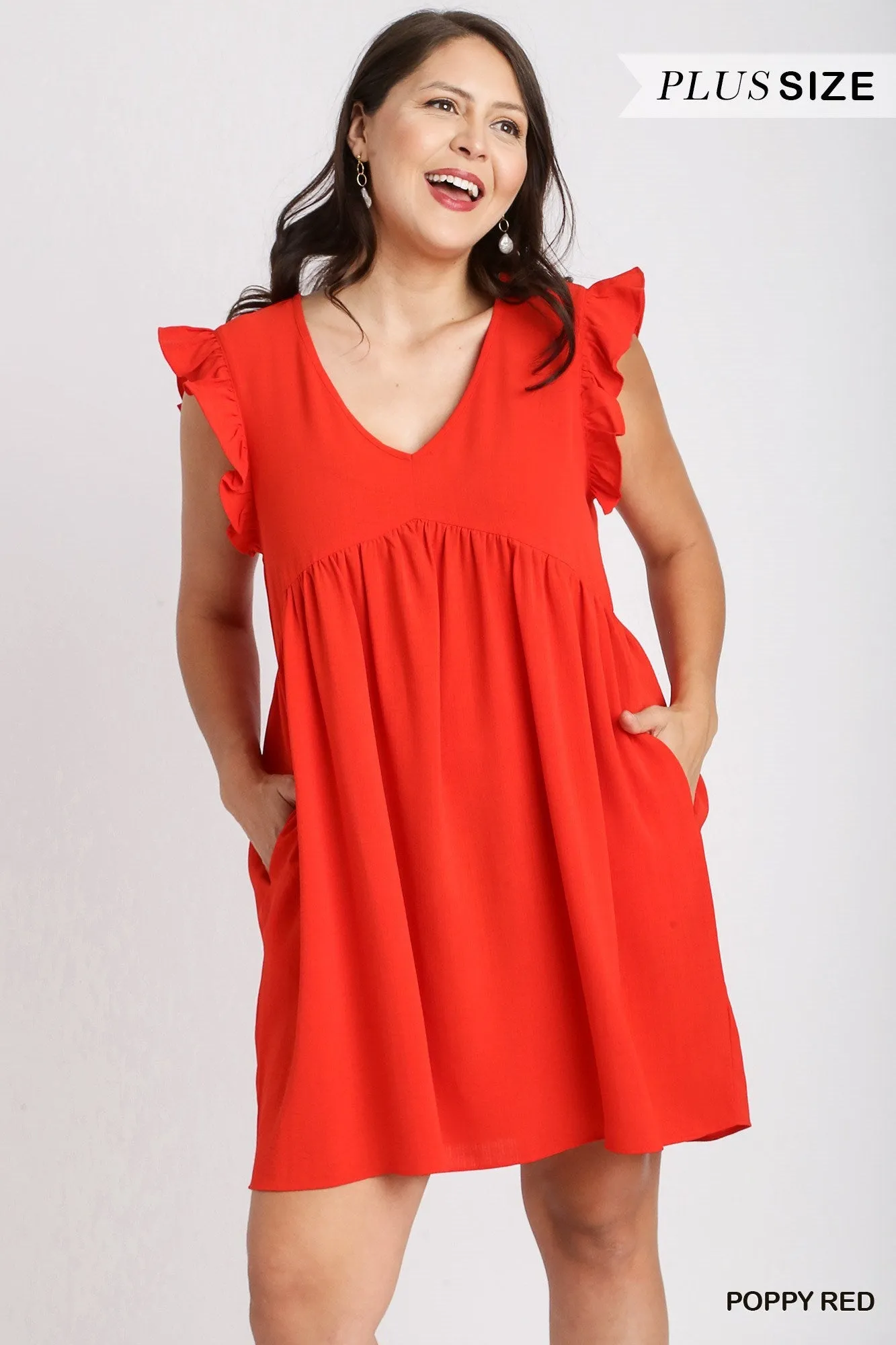 Red Umgee Ruffle Sleeve Dress