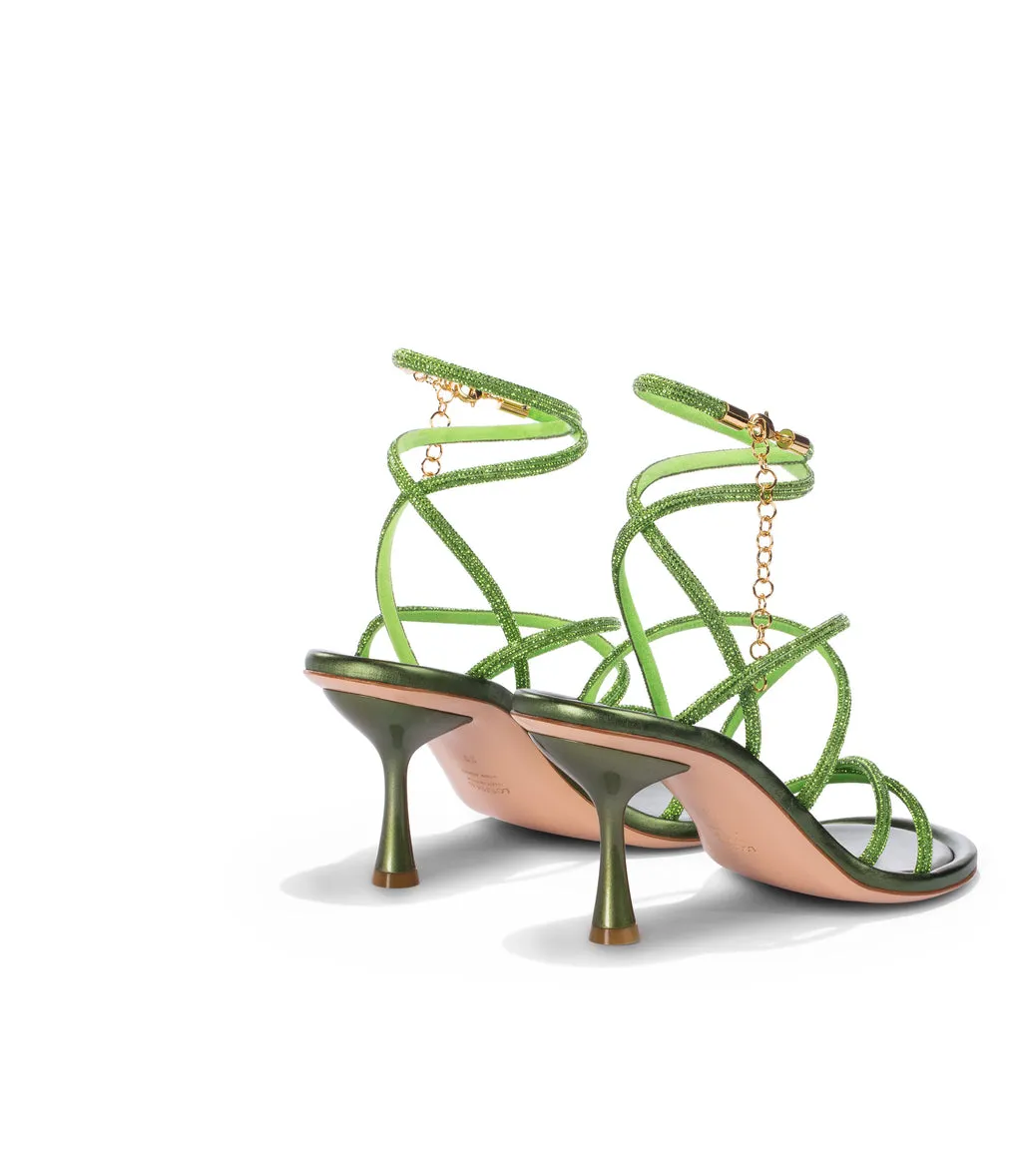 Rhinestones Green Nappa Leather Sandals