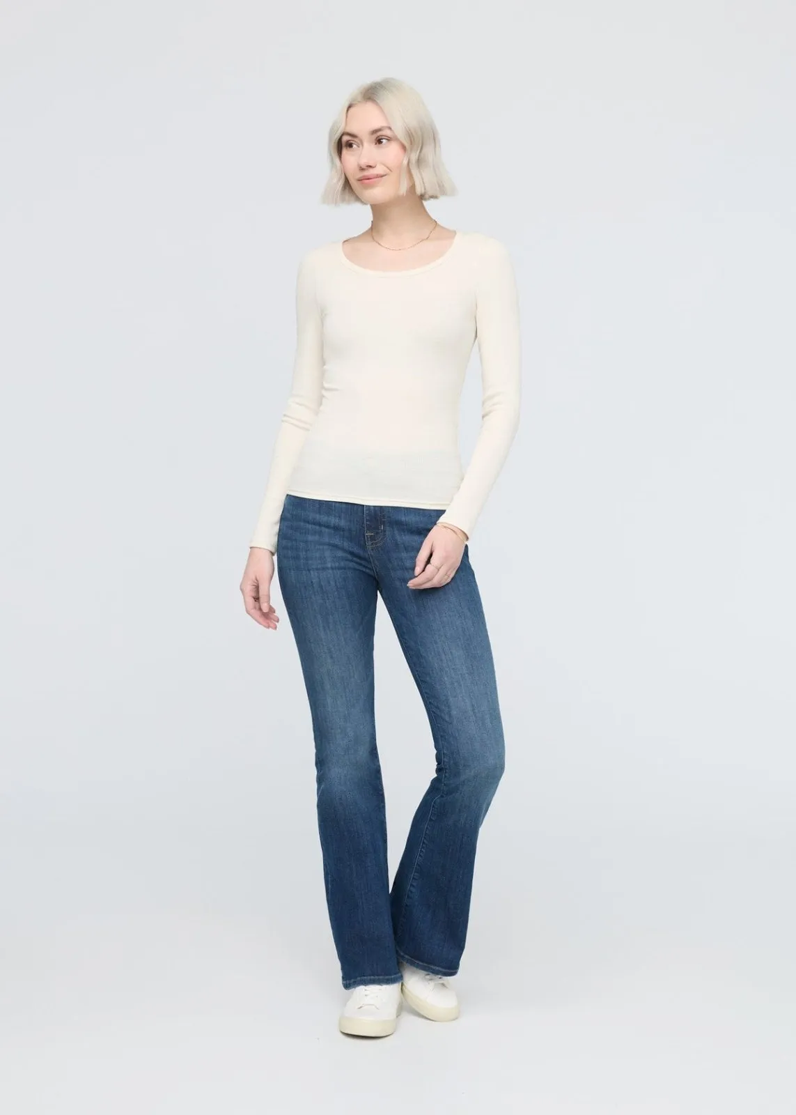 Ribbed Pima Long Sleeve Tee - Ecru