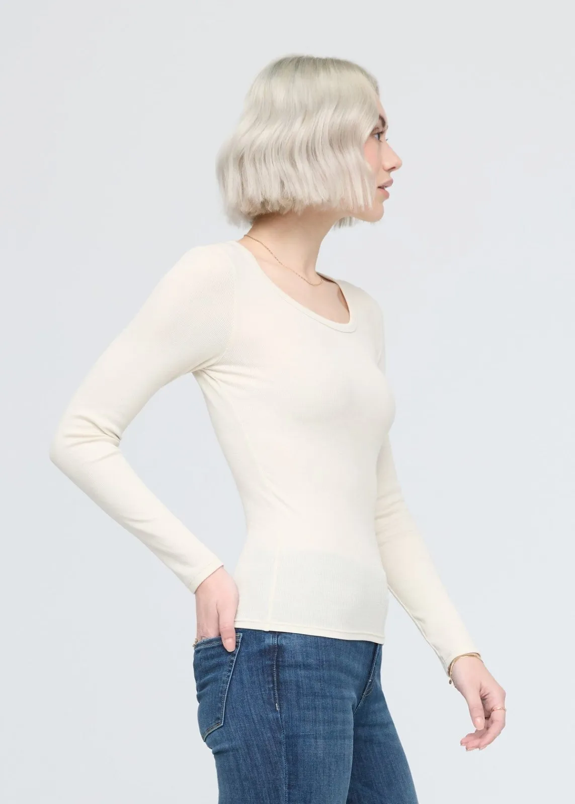 Ribbed Pima Long Sleeve Tee - Ecru