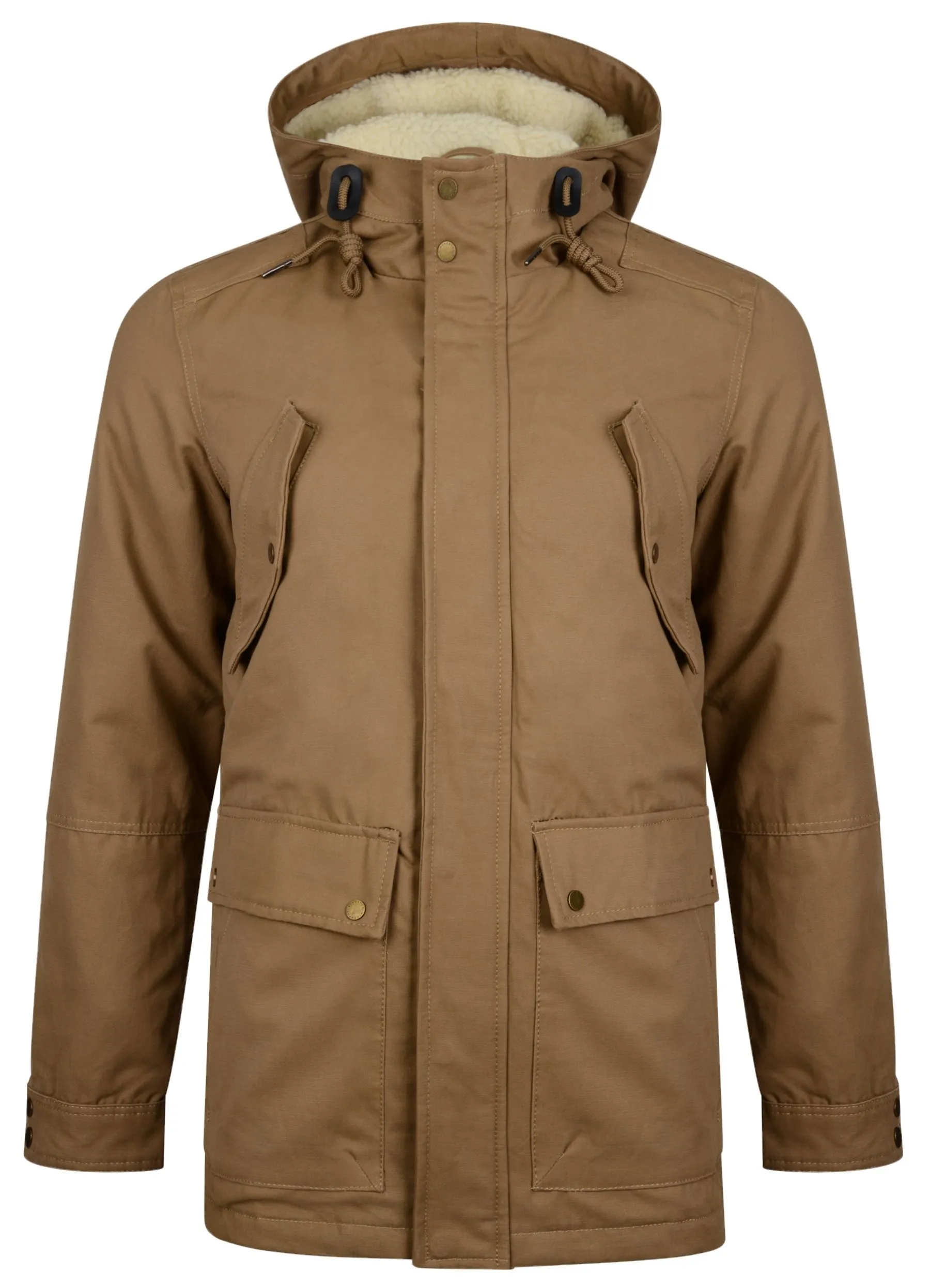 British Tan Ringspun Tondor Long Hooded Borg Lined Jacket