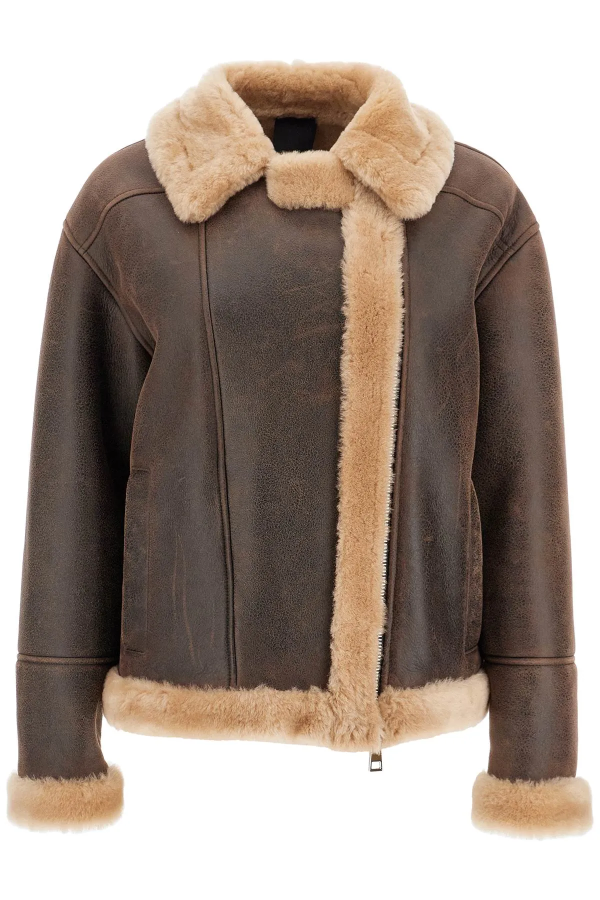 24073300 women's shearling jacket in mogano/beige color