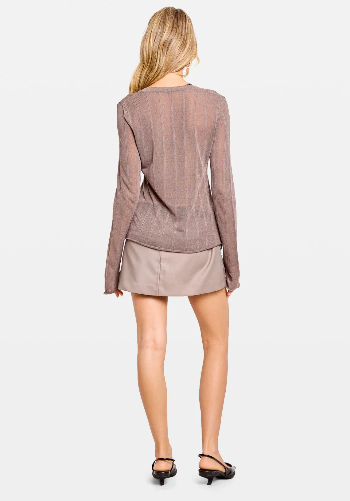 Taupe Sheer Knit Cardigan Top